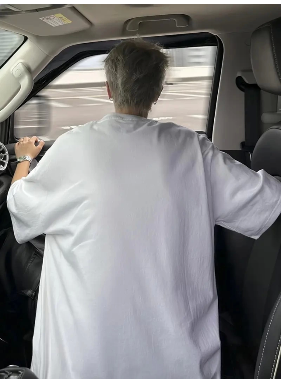 Baskılı Oversize Bisiklet Yaka T-shirt - Beyaz