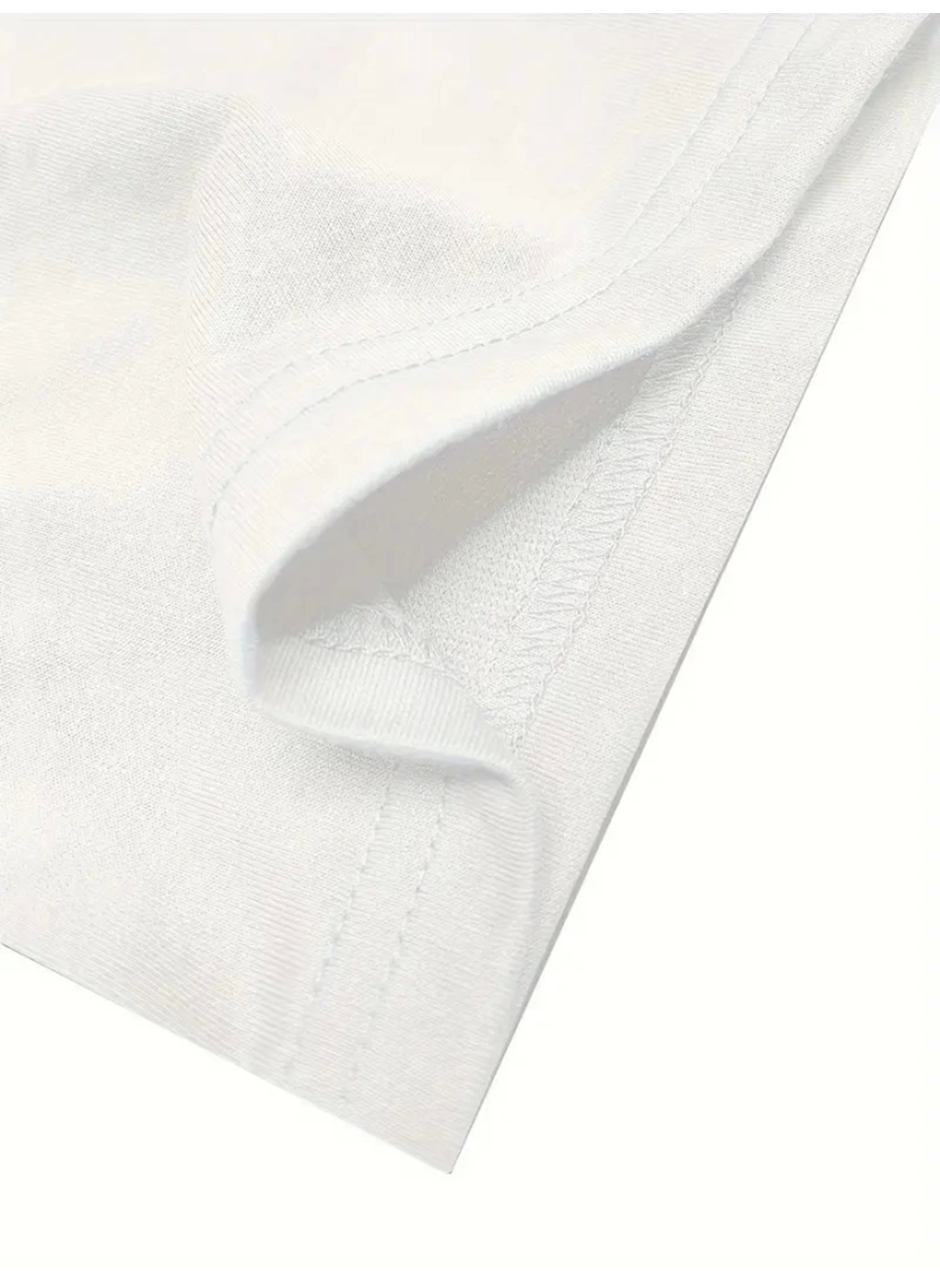 Baskılı Oversize Bisiklet Yaka T-shirt - Beyaz