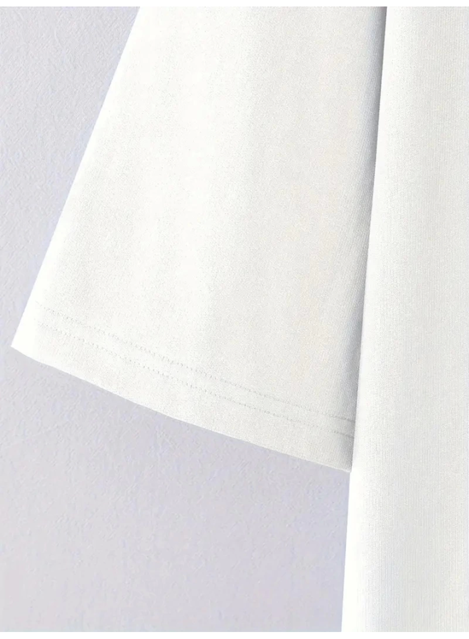 Baskılı Oversize Bisiklet Yaka T-shirt - Beyaz