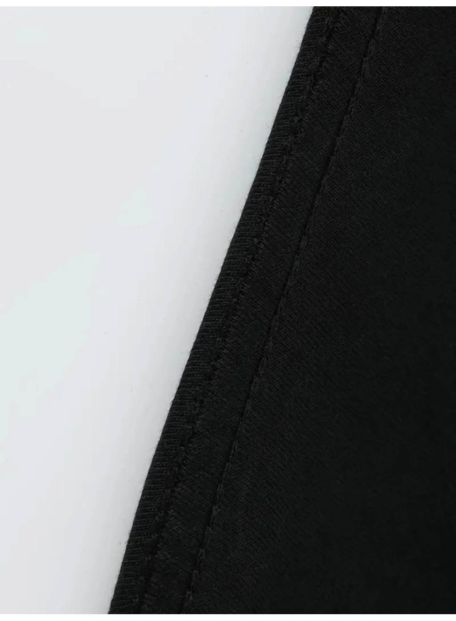 Baskılı Oversize Bisiklet Yaka T-shirt - Siyah