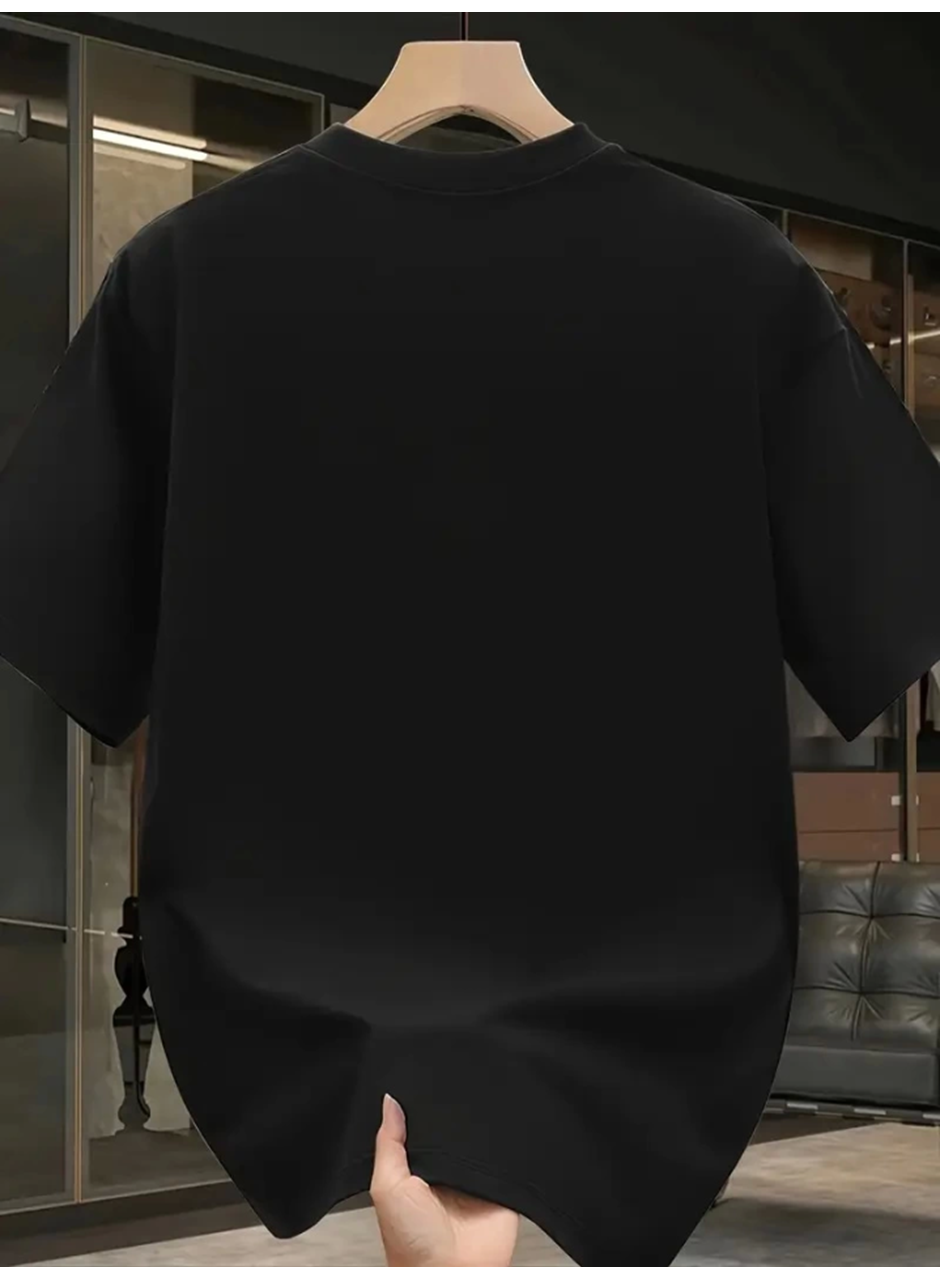 Baskılı Oversize Bisiklet Yaka T-shirt - Siyah