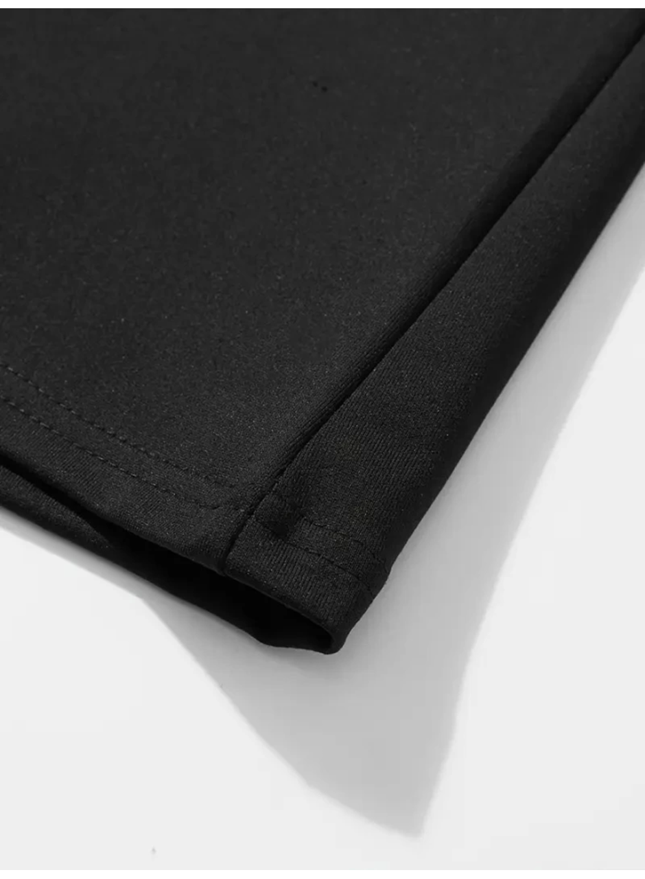 Erkek Büyük Beden Kart Baskılı Düz Renk Kısa Kollu Bisiklet Yaka Tişört Gündelik Giyim - Siyah