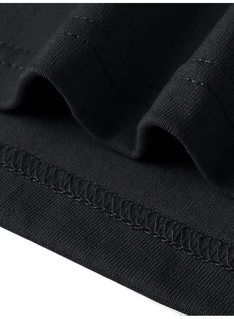 Baskılı Oversize Bisiklet Yaka T-shirt - Siyah