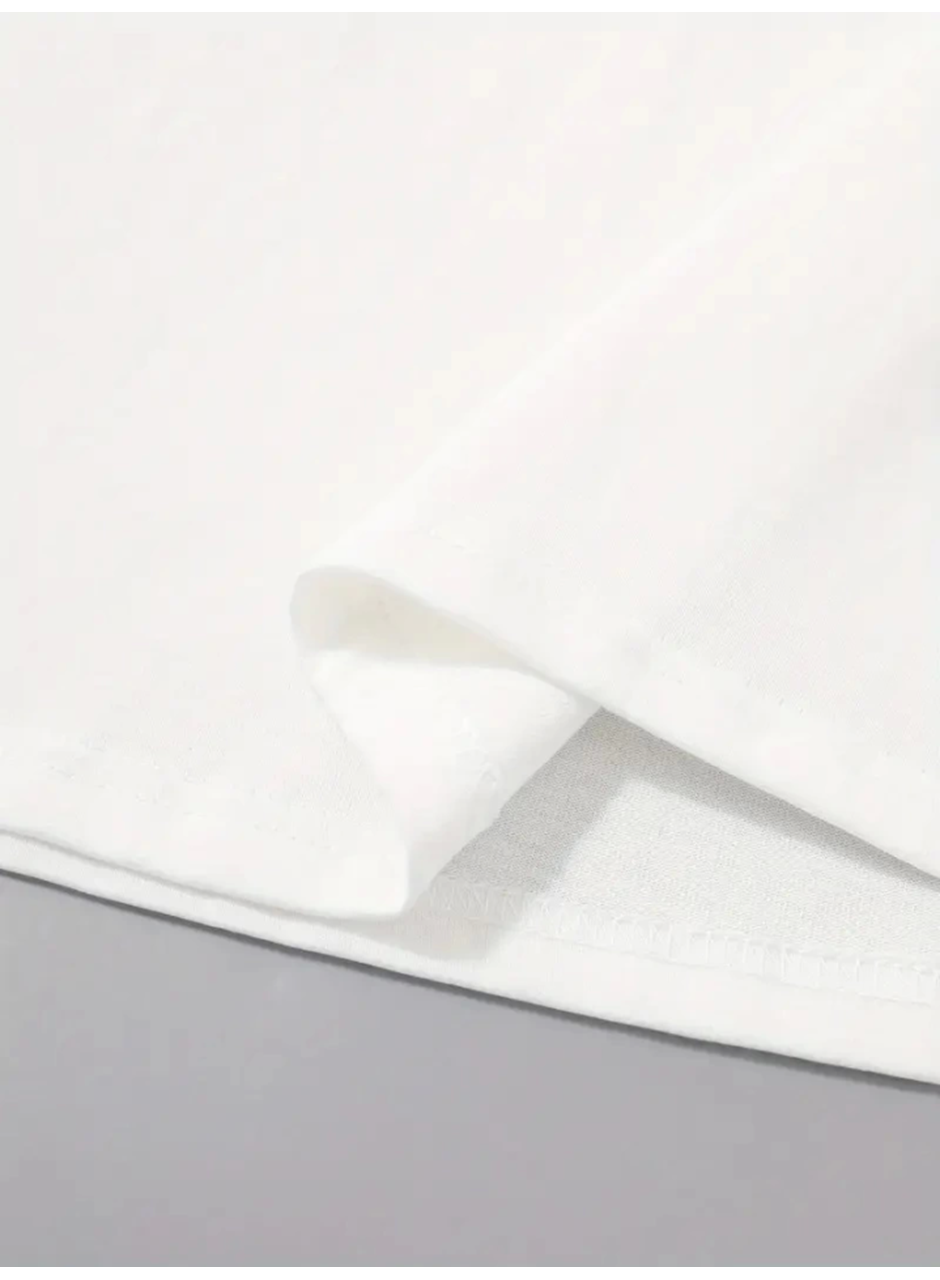 Baskılı Oversize Bisiklet Yaka T-shirt - Beyaz