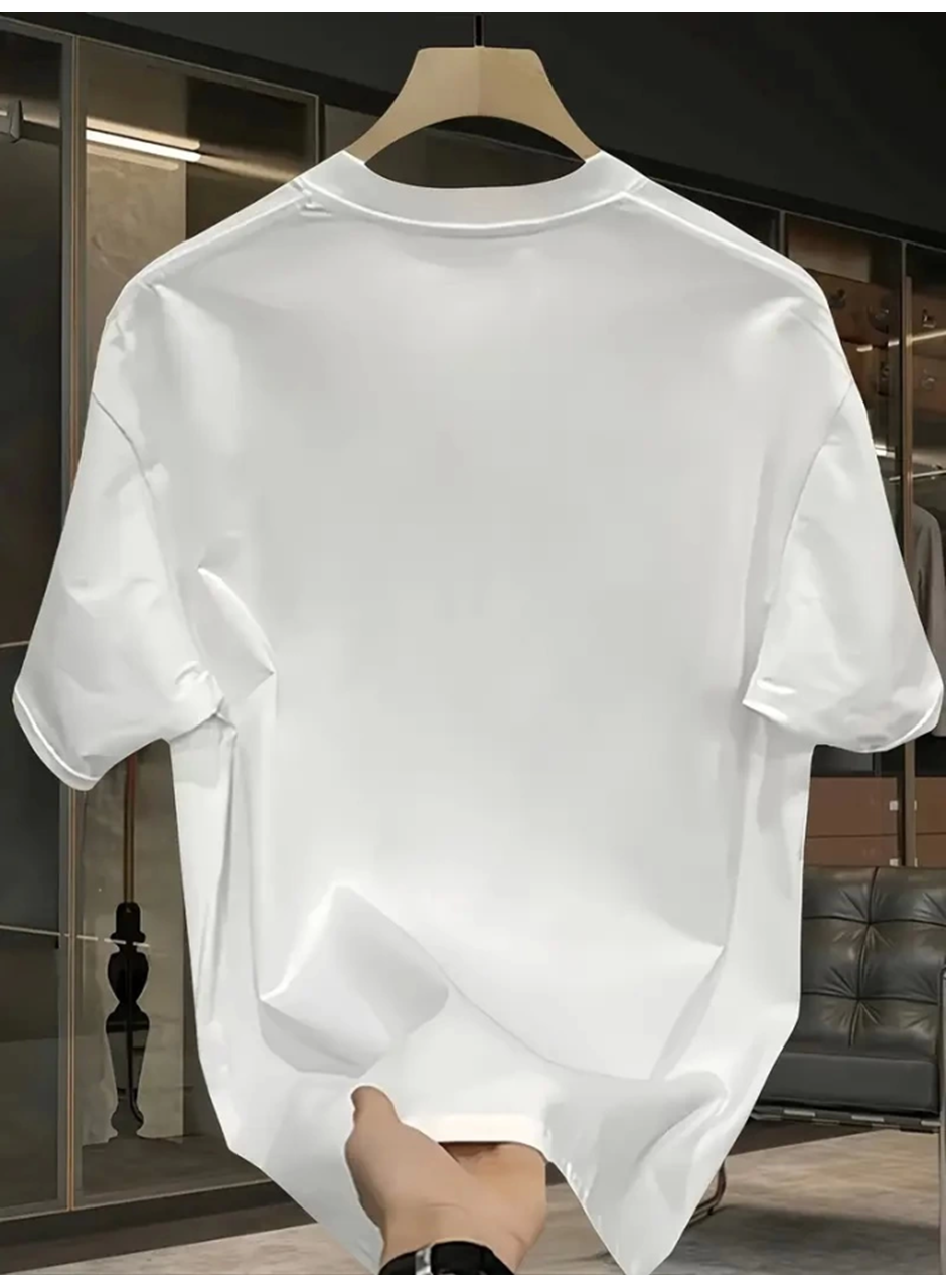 Baskılı Oversize Bisiklet Yaka T-shirt - Beyaz