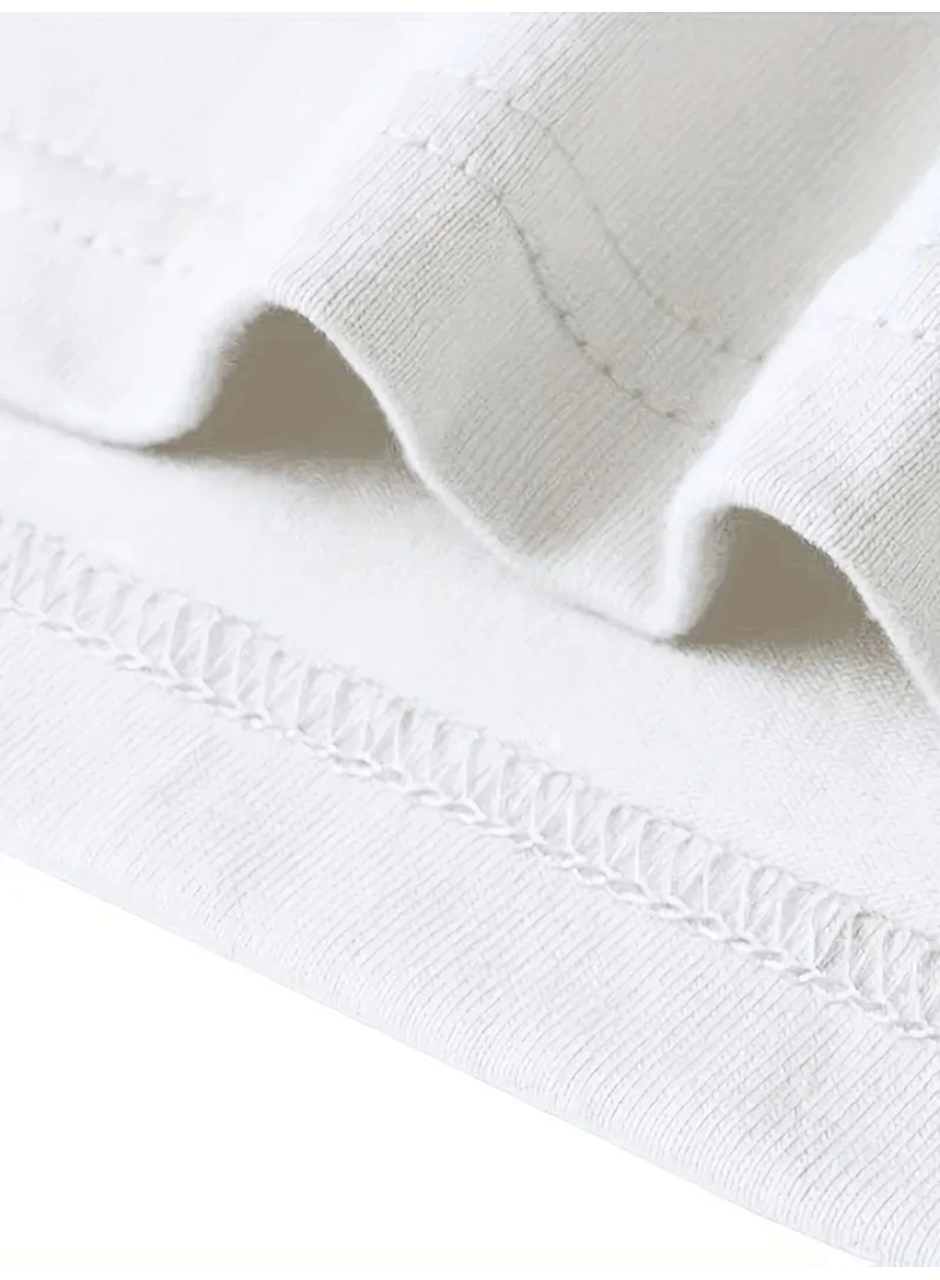 Baskılı Oversize Bisiklet Yaka T-shirt - Beyaz