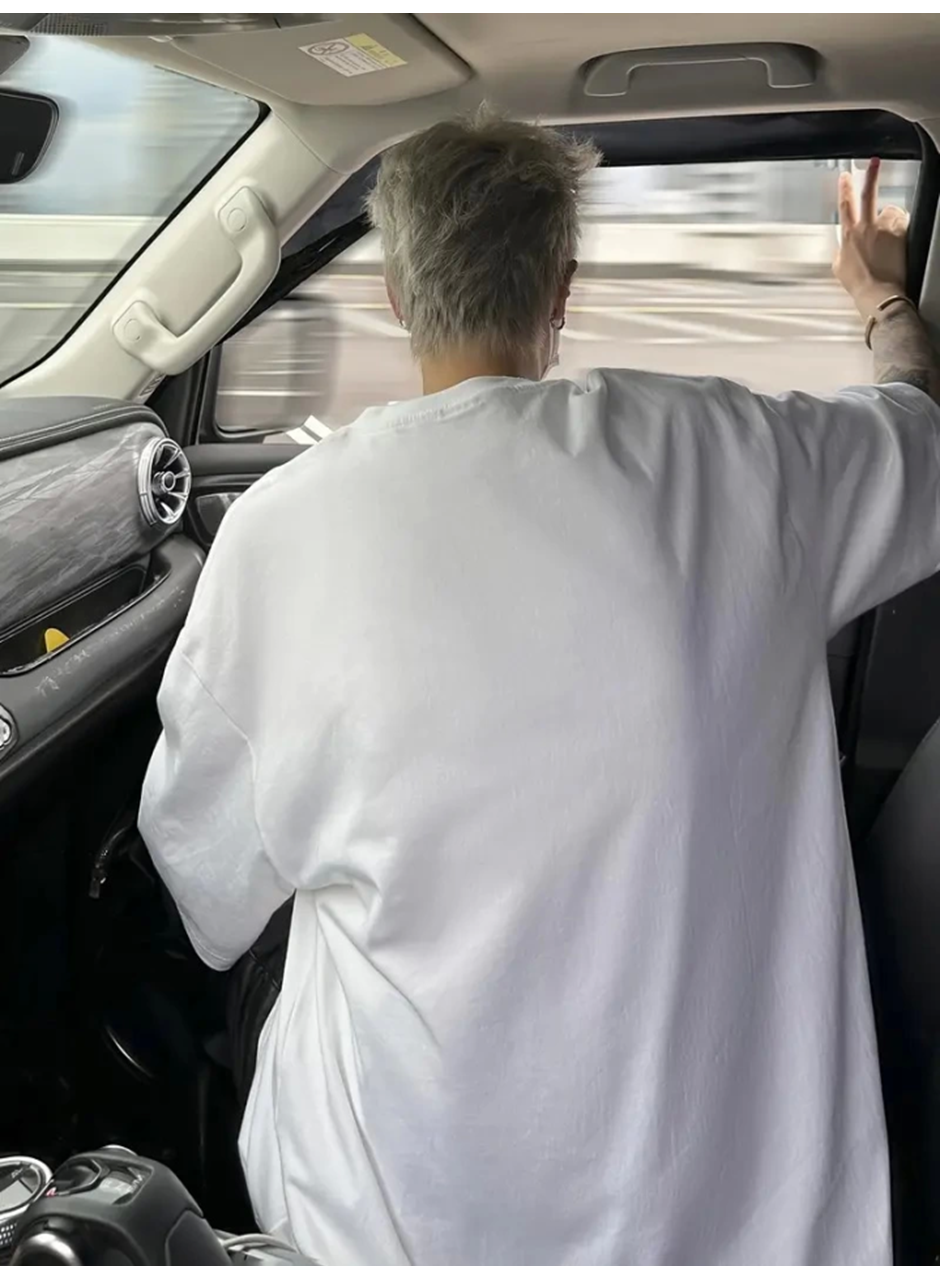 Baskılı Oversize Bisiklet Yaka T-shirt - Beyaz