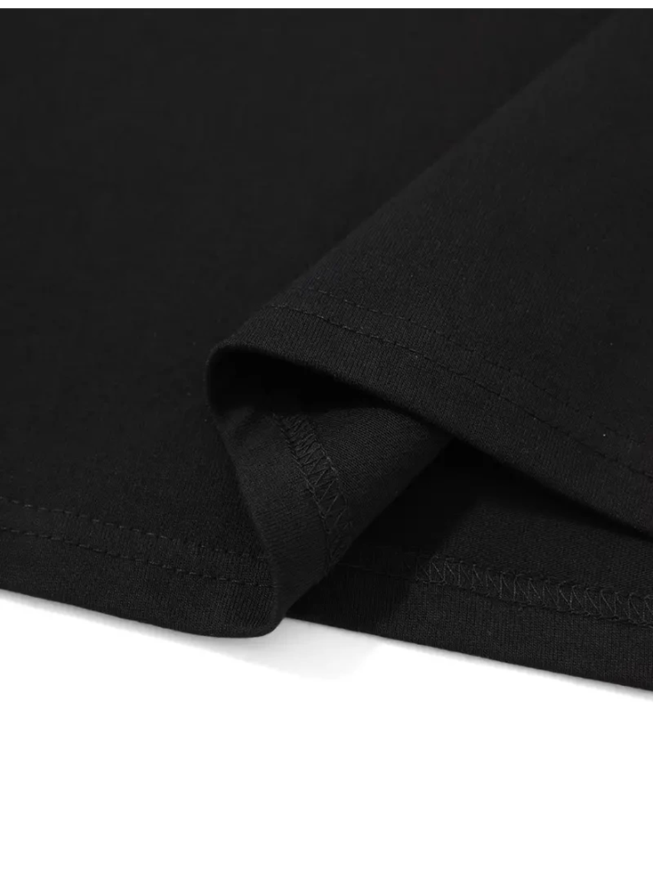 Baskılı Oversize Bisiklet Yaka T-shirt - Siyah