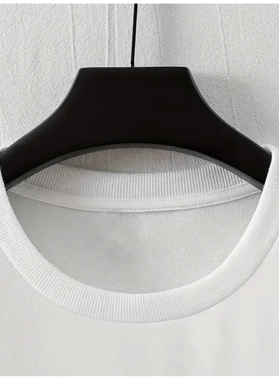 Baskılı Oversize Bisiklet Yaka T-shirt - Beyaz