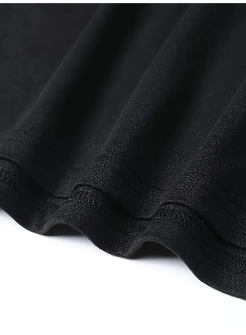 Baskılı Oversize Bisiklet Yaka T-shirt - Siyah