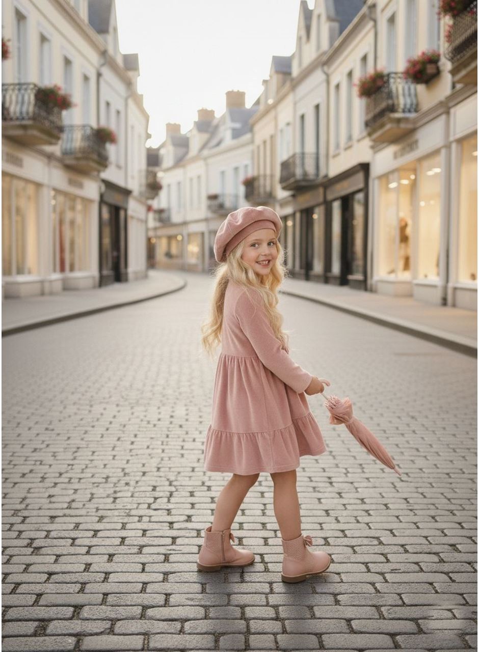 433581 ŞAPKALI KADİFE ELBİSE 2-3-4-5 YAŞ