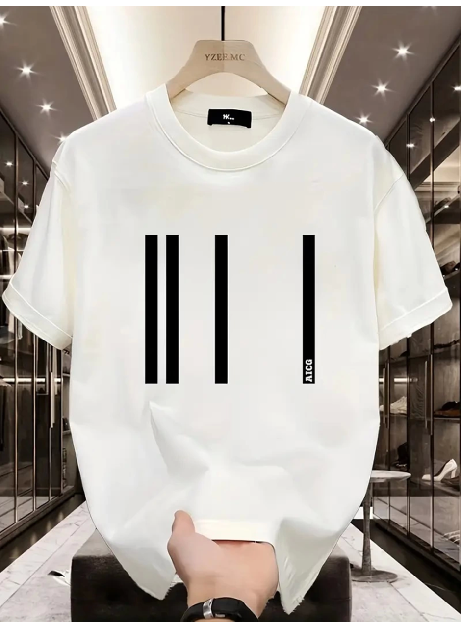 Baskılı Oversize Bisiklet Yaka T-shirt - Beyaz