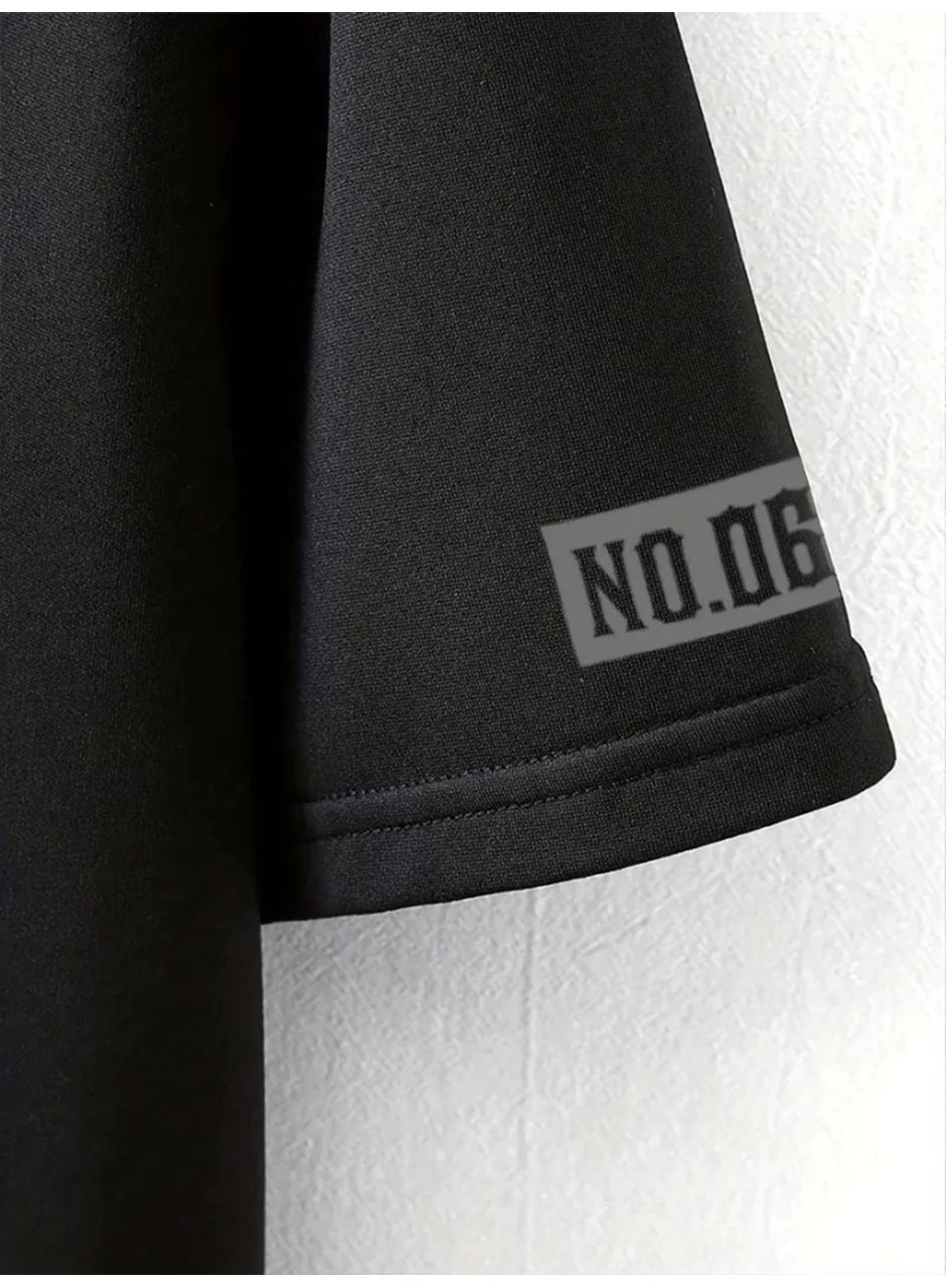 Baskılı Oversize Bisiklet Yaka T-shirt - Siyah