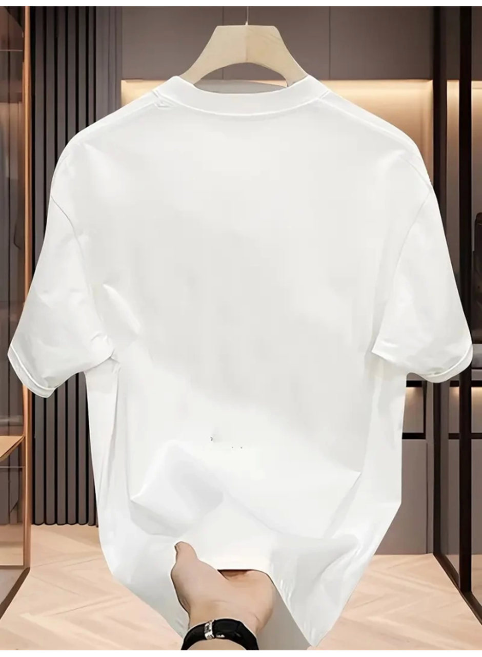 Baskılı Oversize Bisiklet Yaka T-shirt - Beyaz