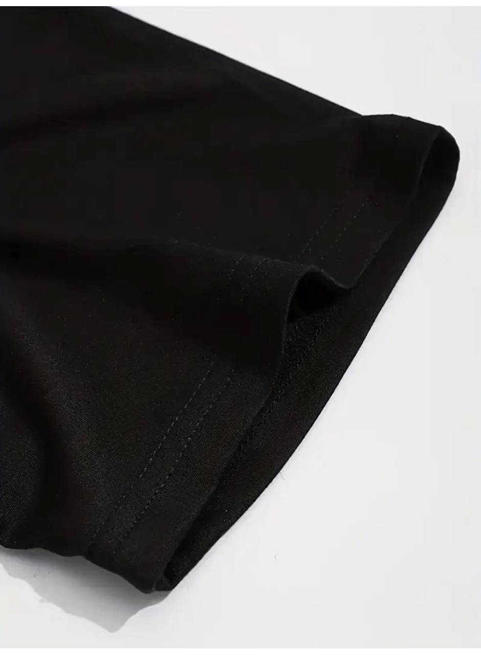 Baskılı Oversize Bisiklet Yaka T-shirt - Siyah