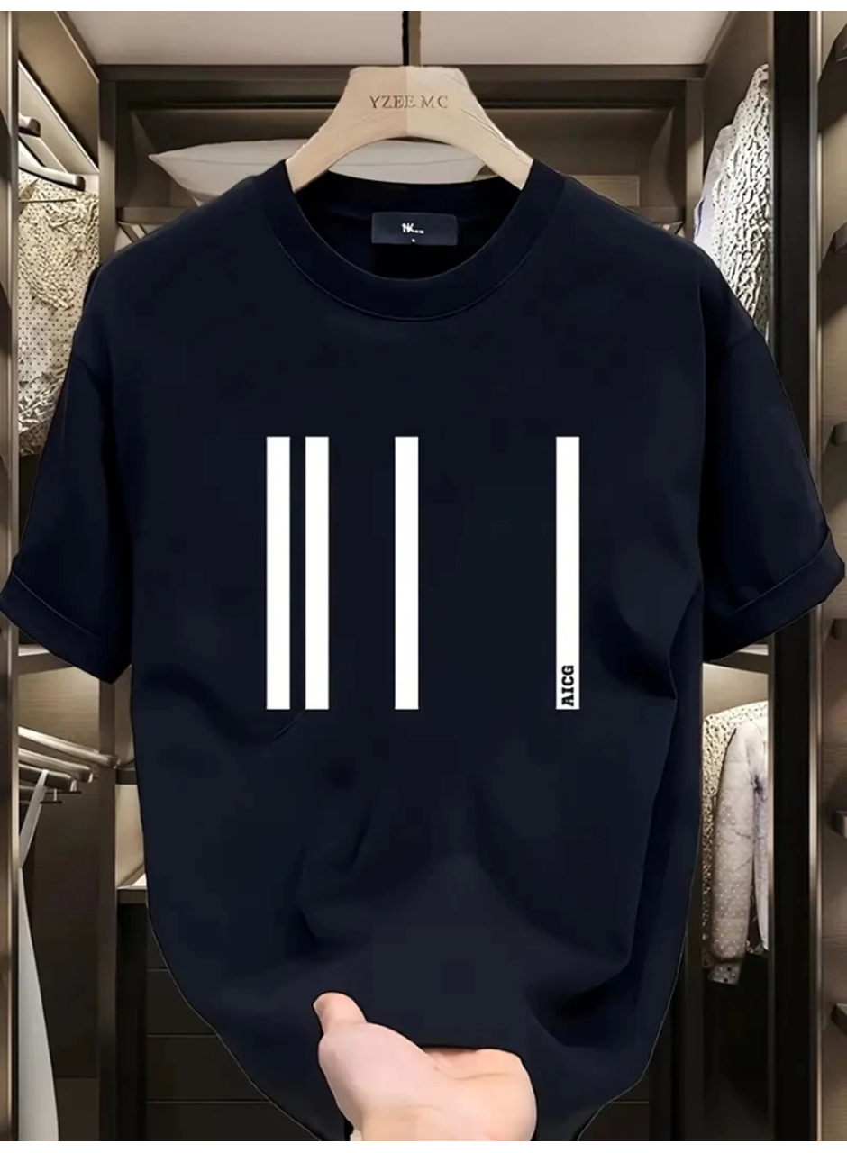 Baskılı Oversize Bisiklet Yaka T-shirt - Siyah