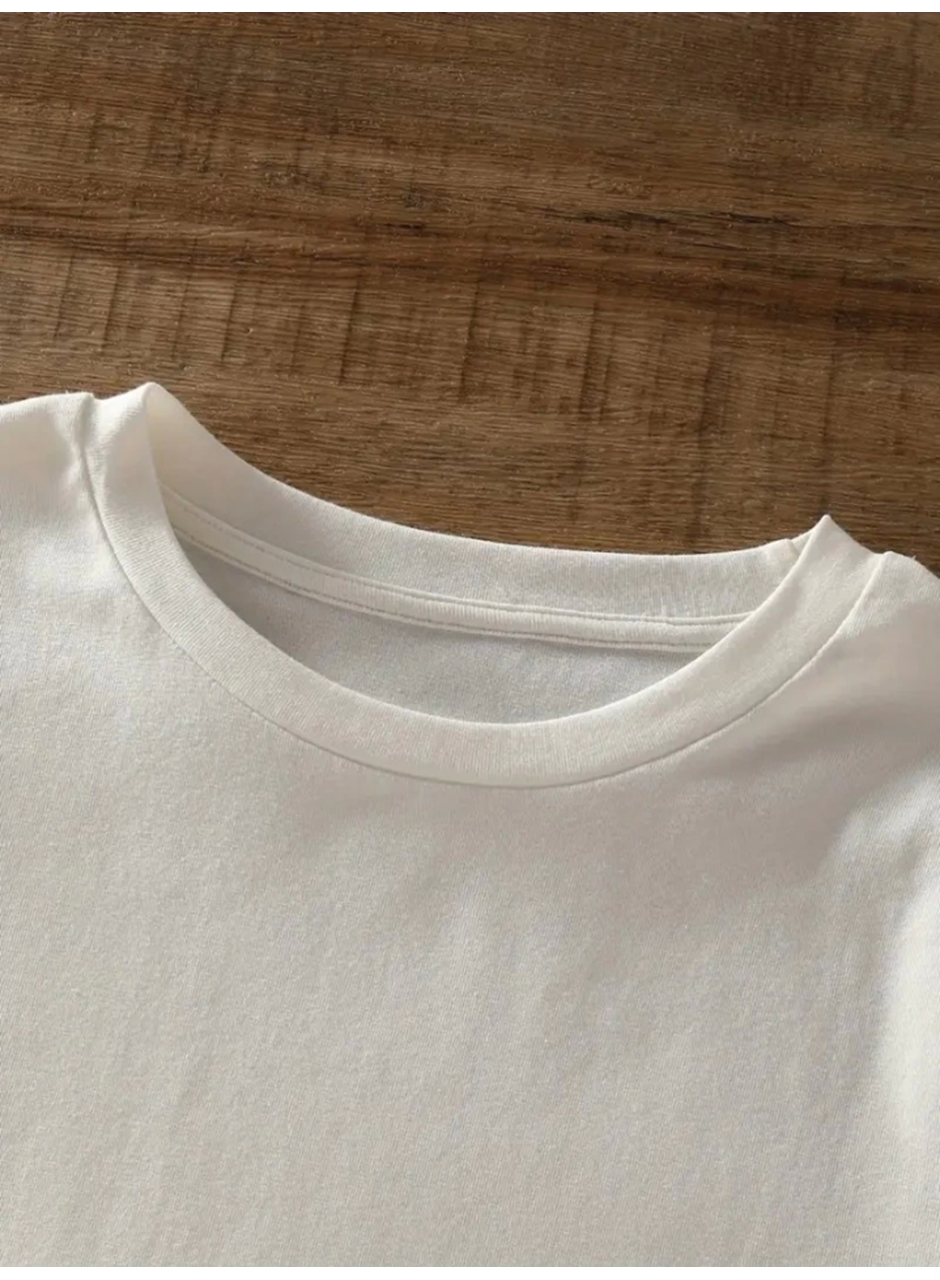 Baskılı Oversize Bisiklet Yaka T-shirt - Beyaz