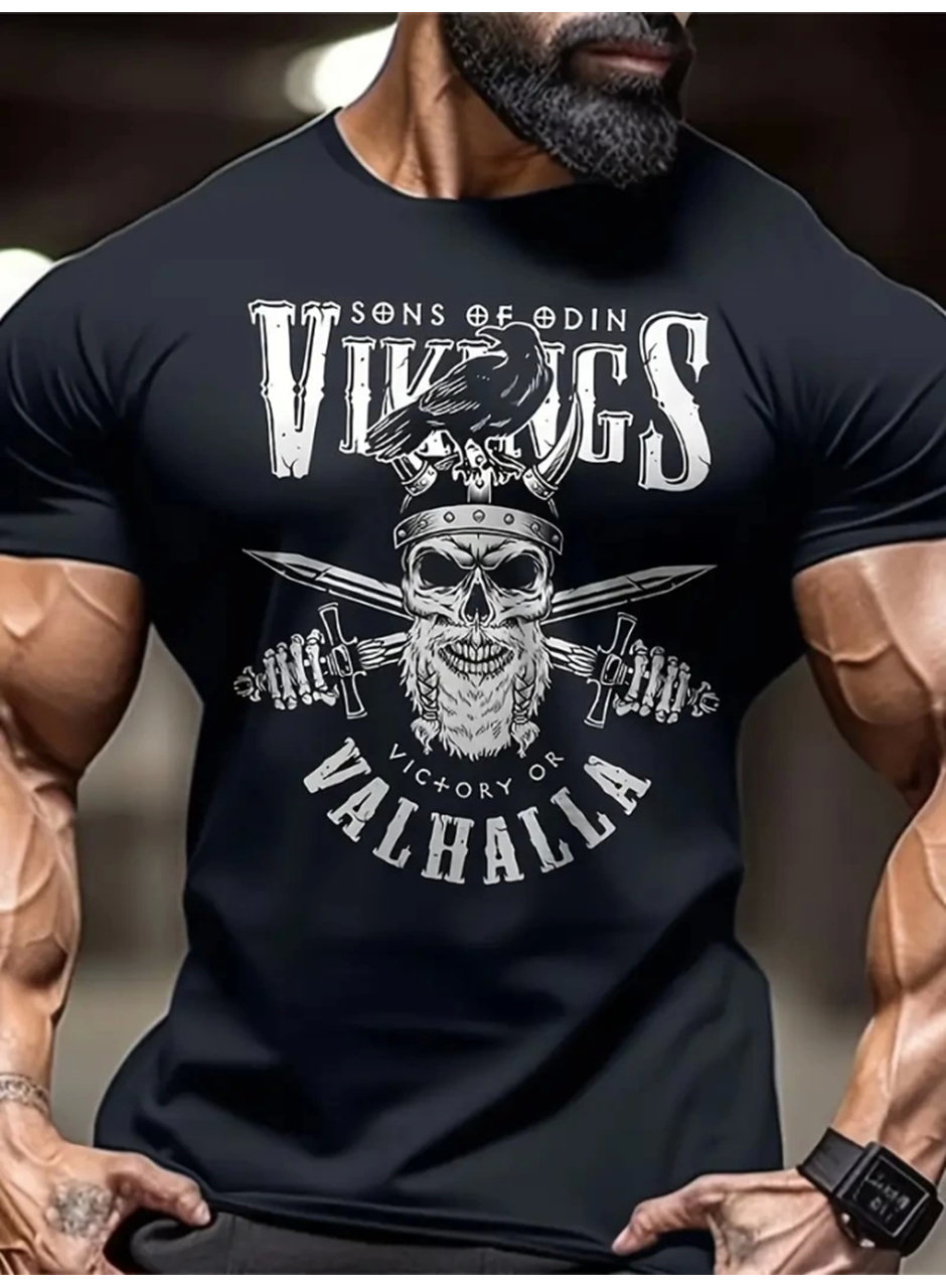 Baskılı Oversize Bisiklet Yaka T-shirt - Siyah