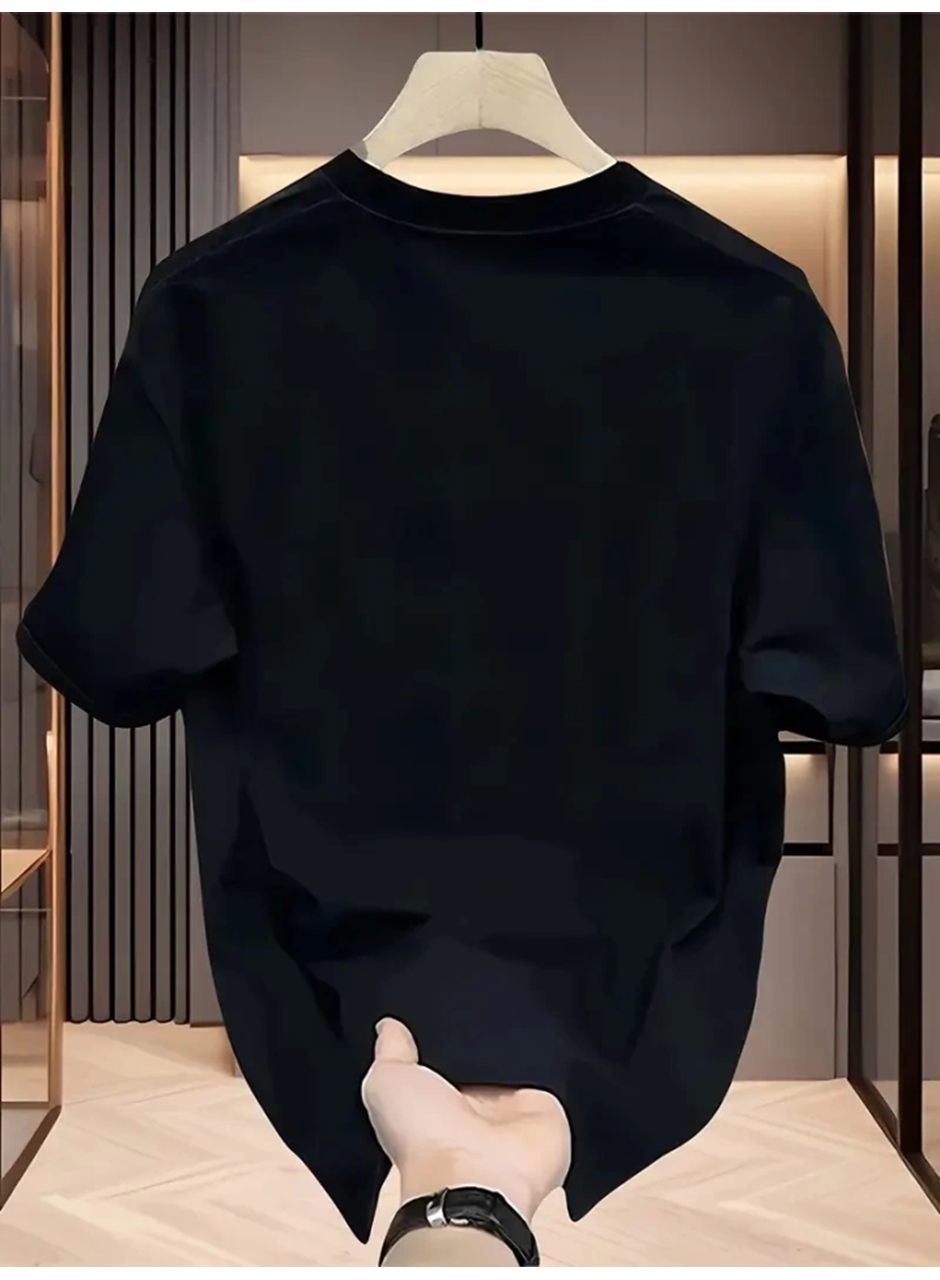 Baskılı Oversize Bisiklet Yaka T-shirt - Siyah