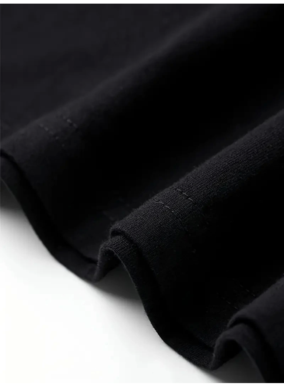 Baskılı Oversize Bisiklet Yaka T-shirt - Siyah