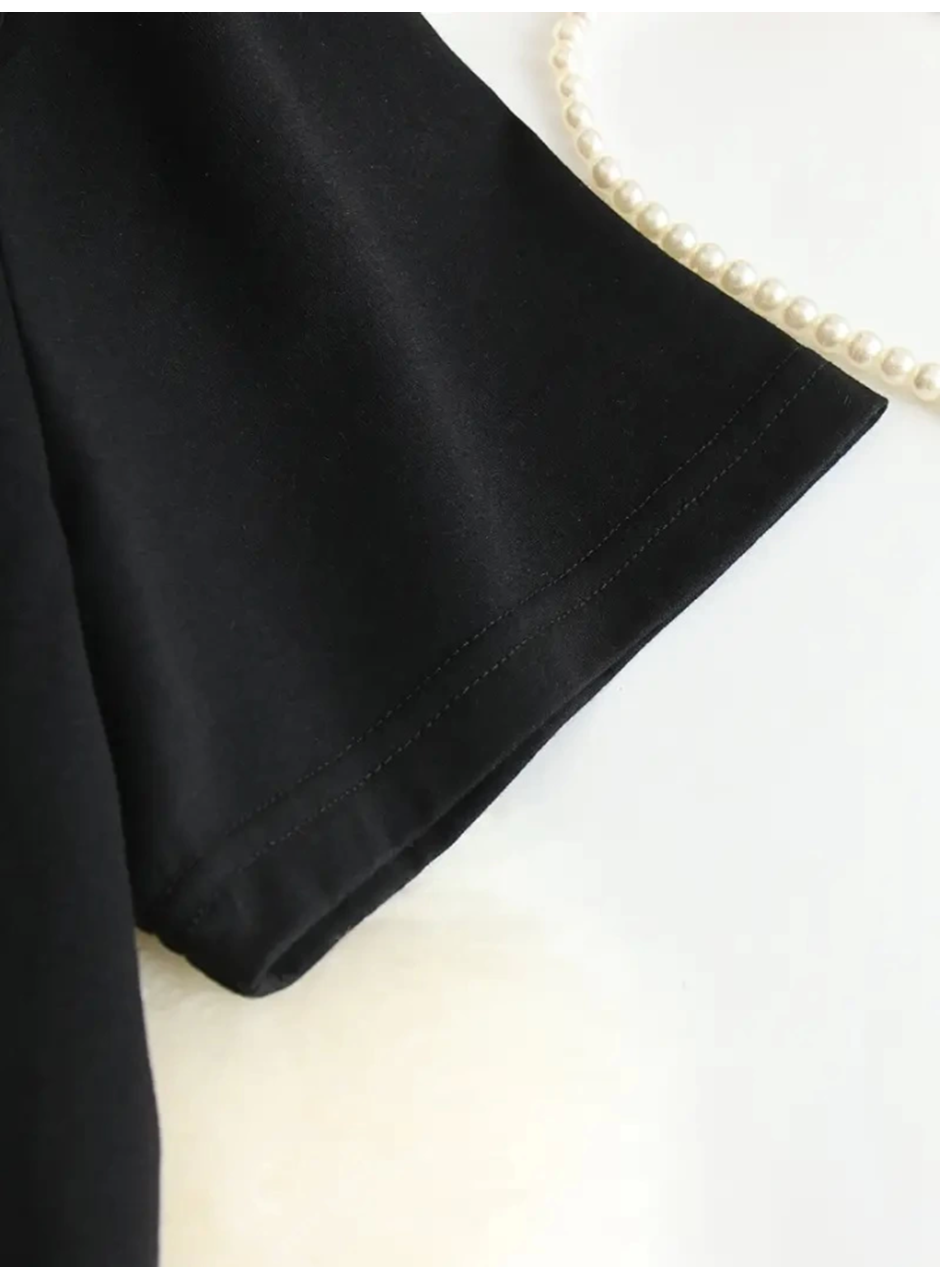 Baskılı Oversize Bisiklet Yaka T-shirt - Siyah