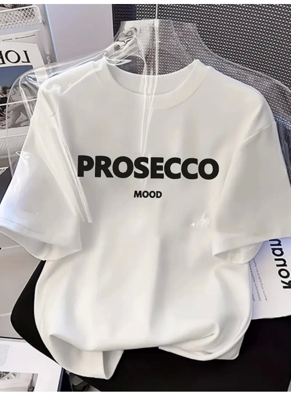 Baskılı Oversize Bisiklet Yaka T-shirt - Beyaz