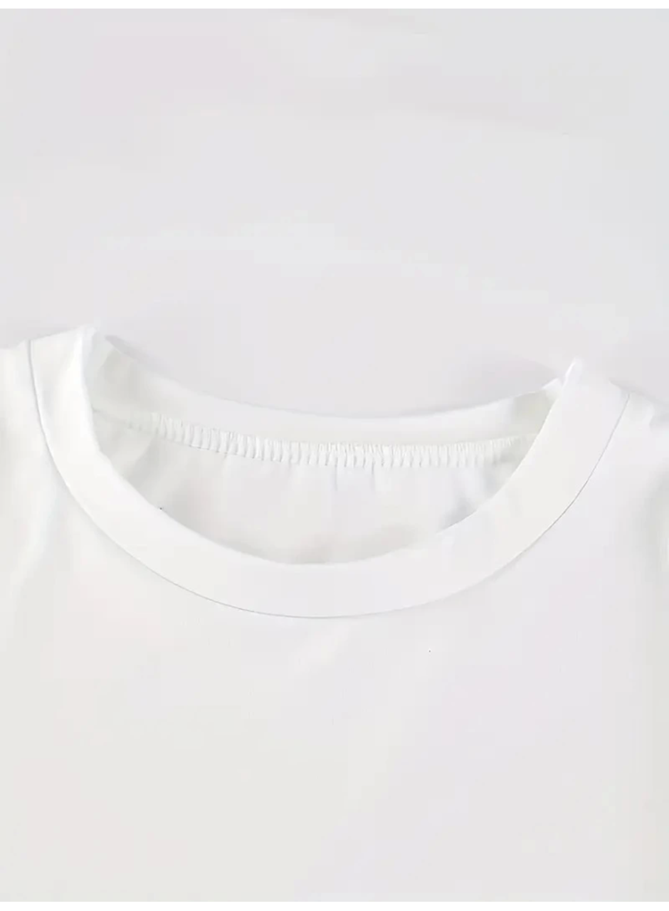 Baskılı Oversize Bisiklet Yaka T-shirt - Beyaz