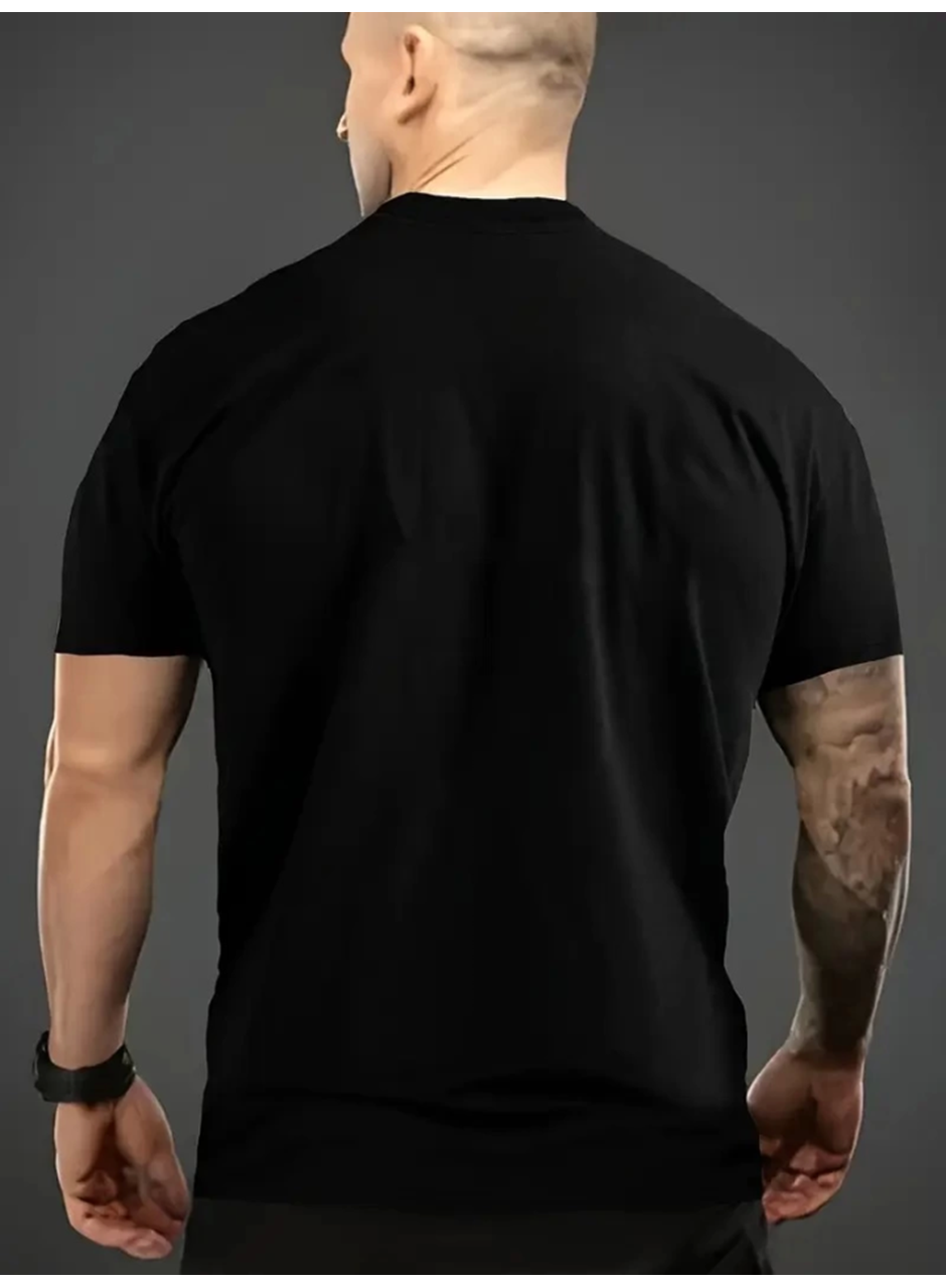 Baskılı Oversize Bisiklet Yaka T-shirt - Siyah