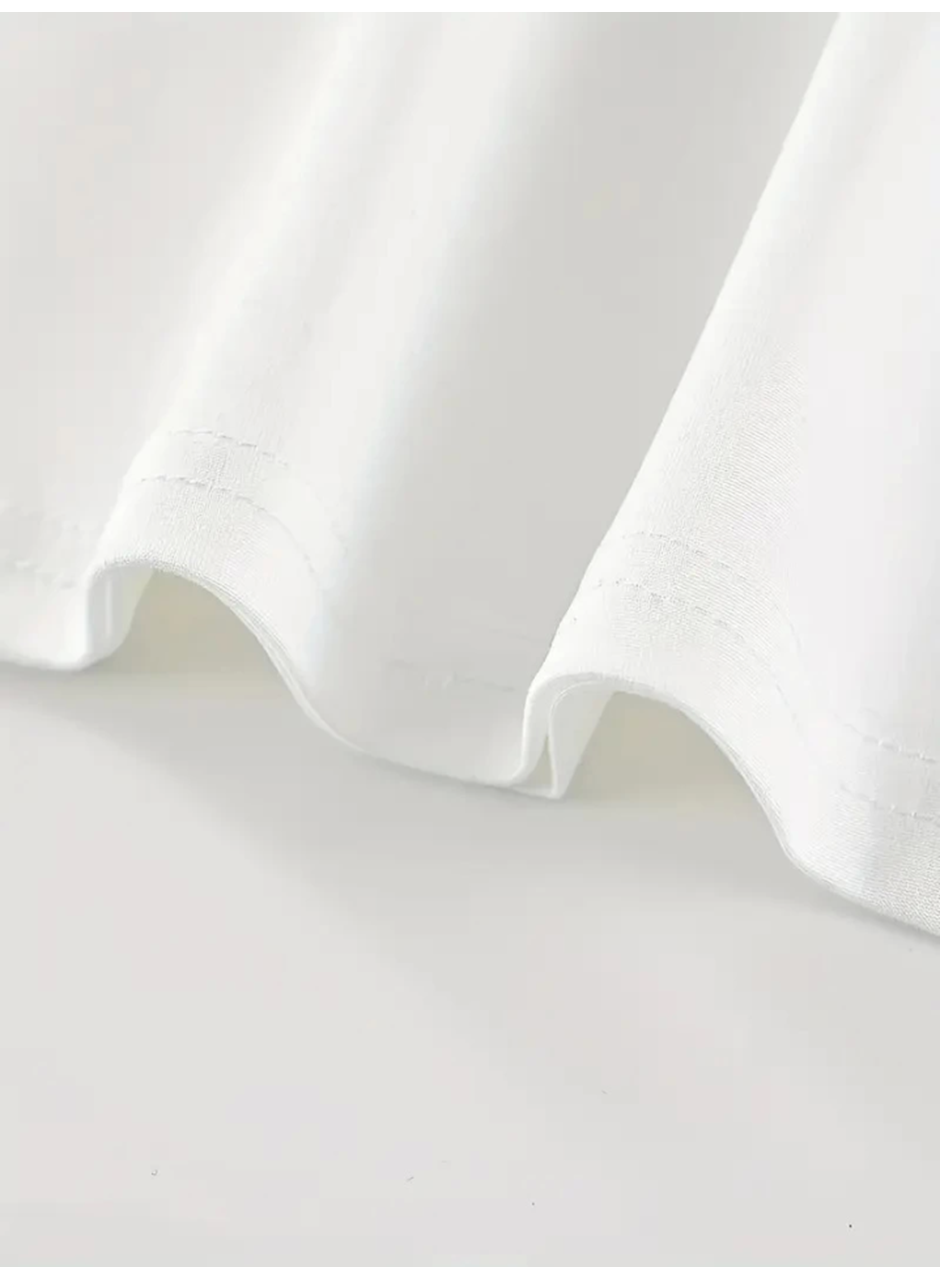 Baskılı Oversize Bisiklet Yaka T-shirt - Beyaz