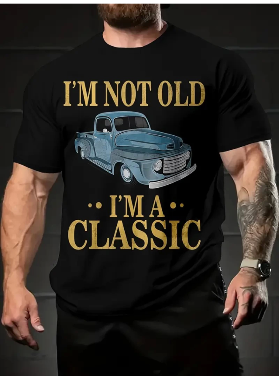 Baskılı Oversize Bisiklet Yaka T-shirt - Siyah