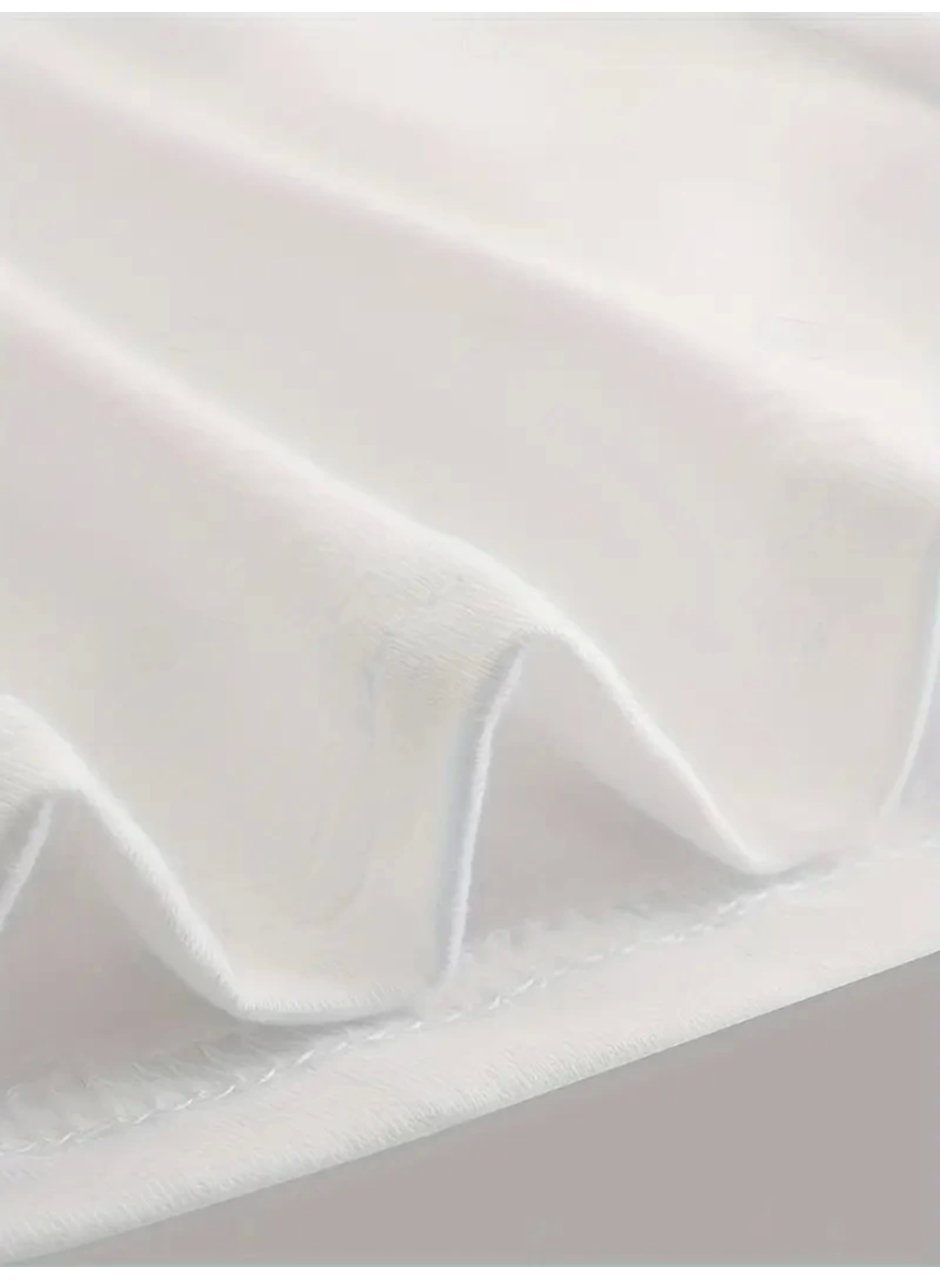 Baskılı Oversize Bisiklet Yaka T-shirt - Beyaz