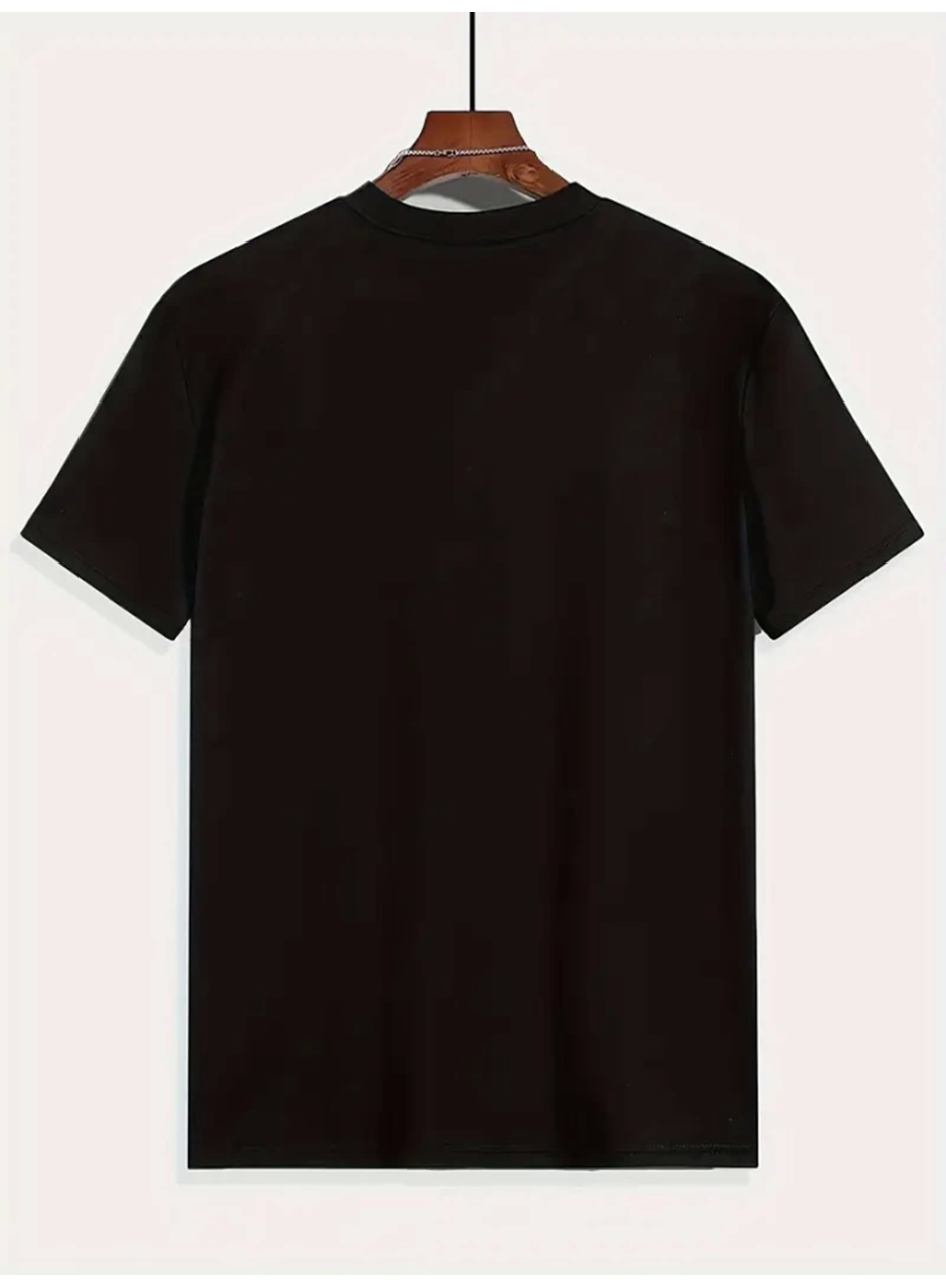 Baskılı Oversize Bisiklet Yaka T-shirt - Siyah