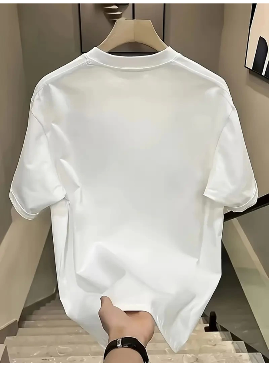 Baskılı Oversize Bisiklet Yaka T-shirt - Beyaz