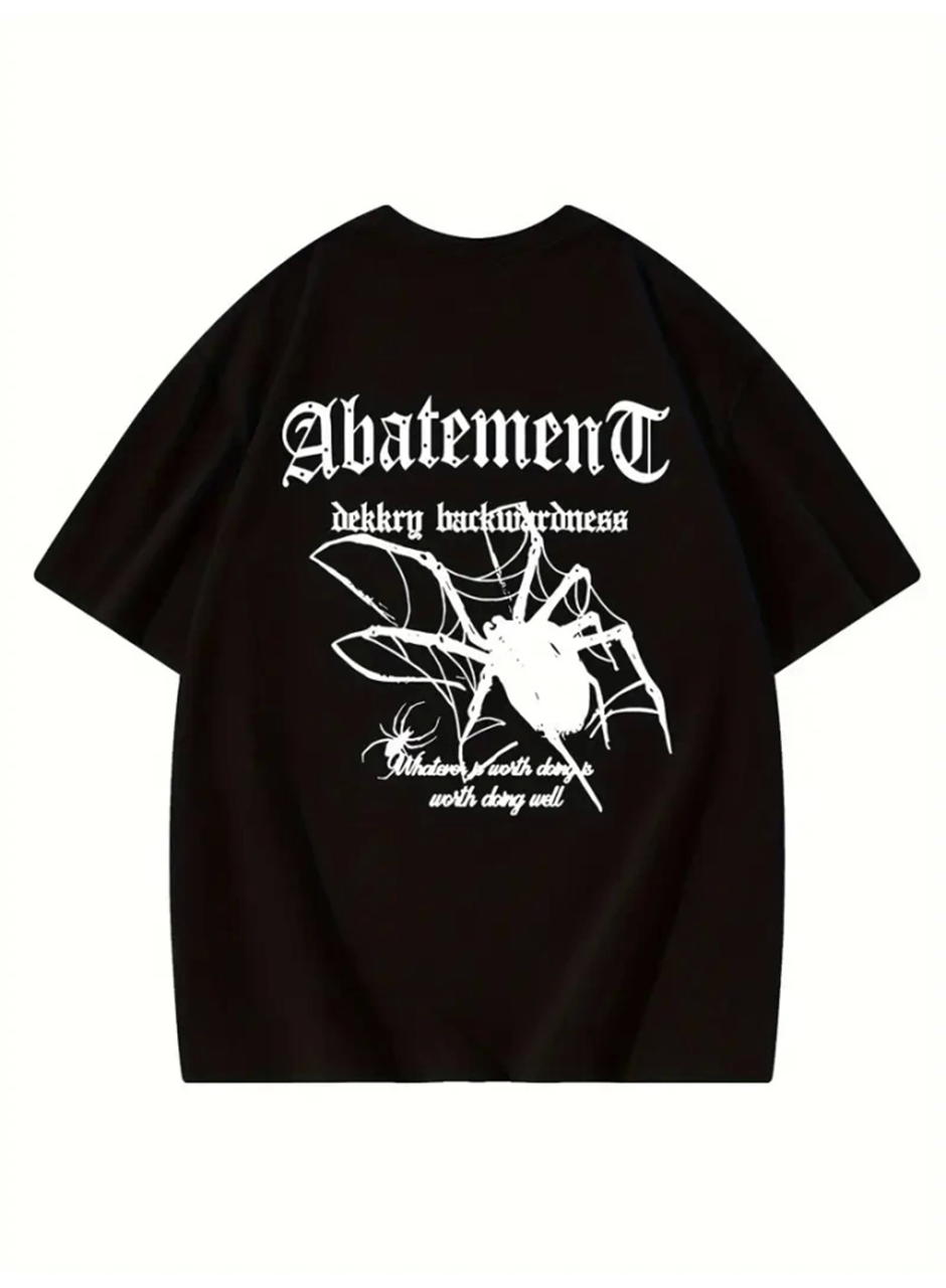 Baskılı Oversize Bisiklet Yaka T-shirt - Siyah