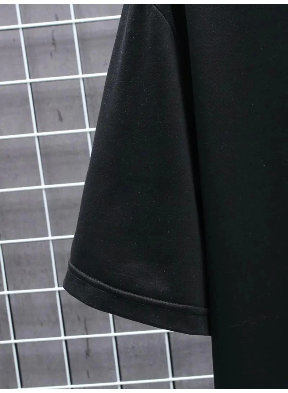 Baskılı Oversize Bisiklet Yaka T-shirt - Siyah