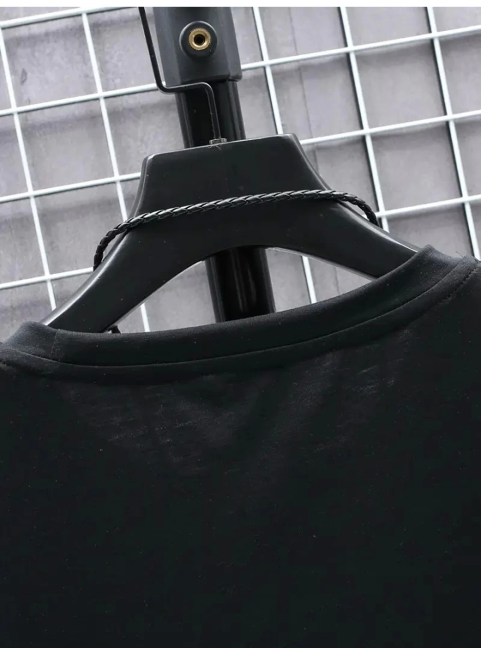 Baskılı Oversize Bisiklet Yaka T-shirt - Siyah