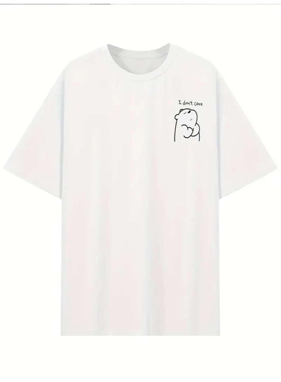 Baskılı Oversize Bisiklet Yaka T-shirt - Beyaz