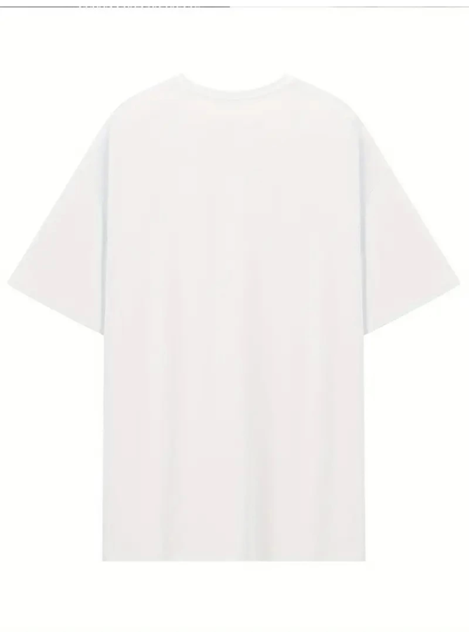 Baskılı Oversize Bisiklet Yaka T-shirt - Beyaz