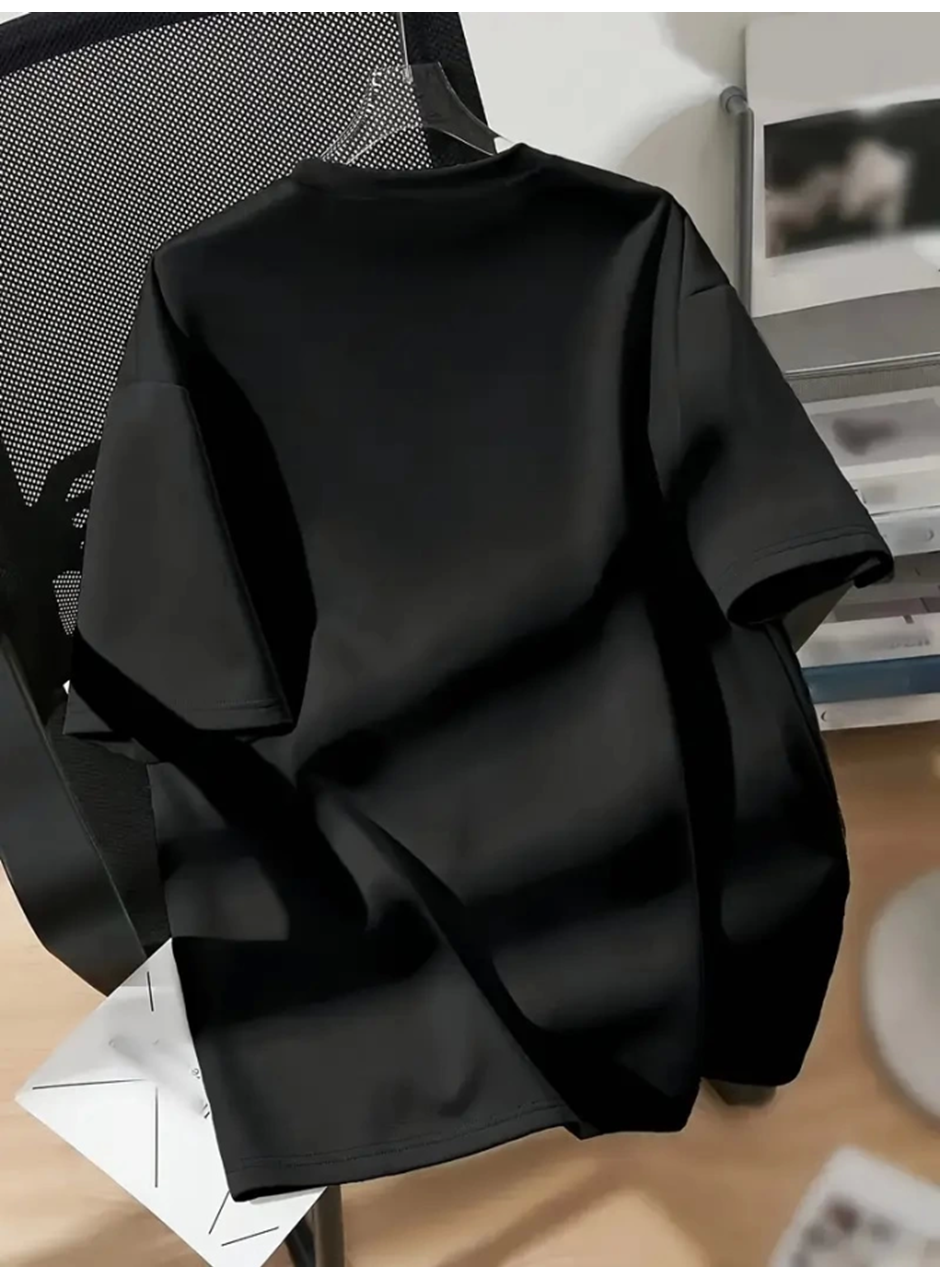 New York Baskılı Oversize Bisiklet Yaka T-shirt - Siyah