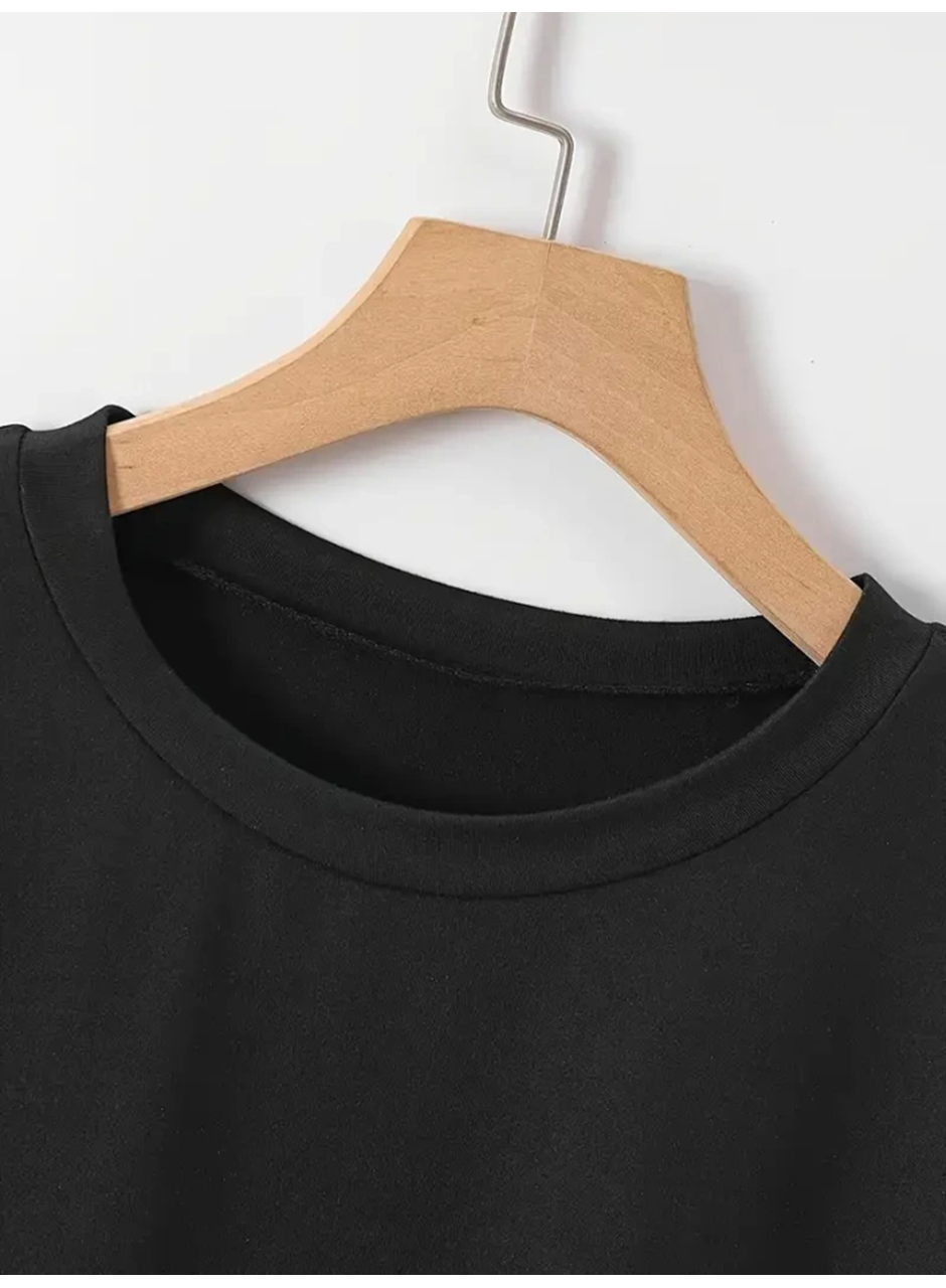 New York Baskılı Oversize Bisiklet Yaka T-shirt - Siyah