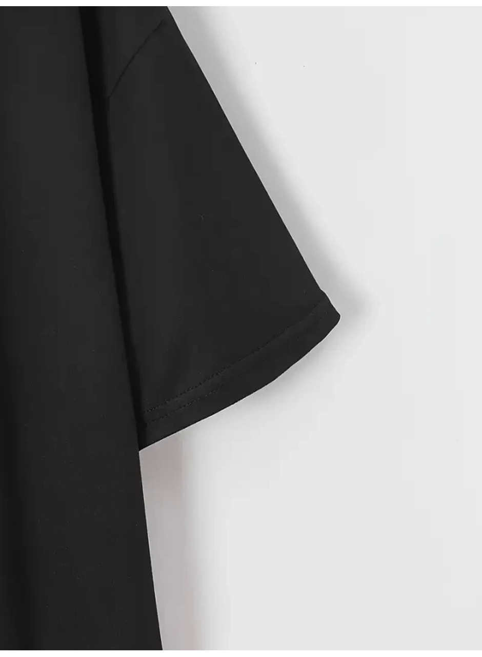 New York Baskılı Oversize Bisiklet Yaka T-shirt - Siyah