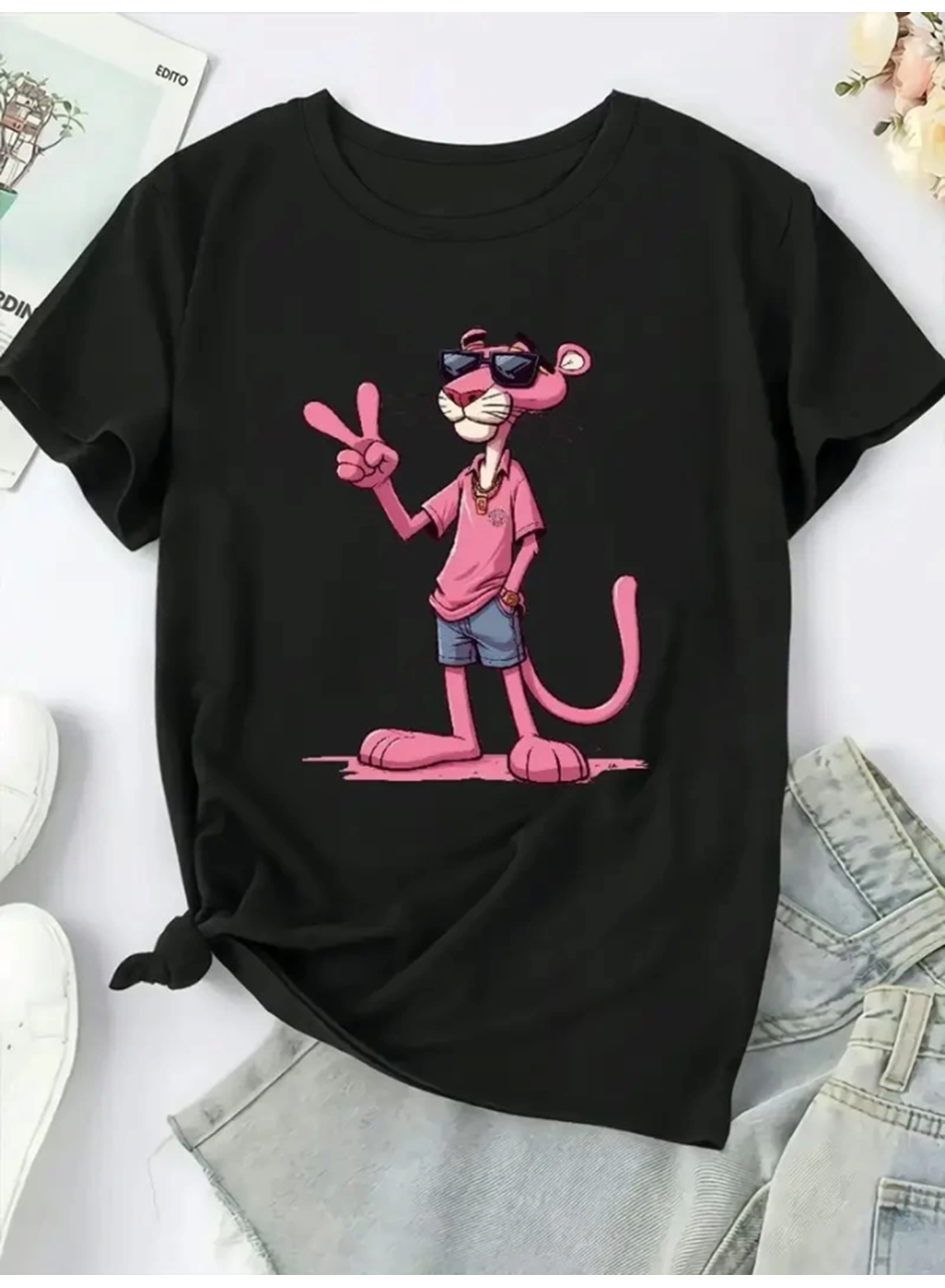 Baskılı Oversize Bisiklet Yaka T-shirt - Beyaz