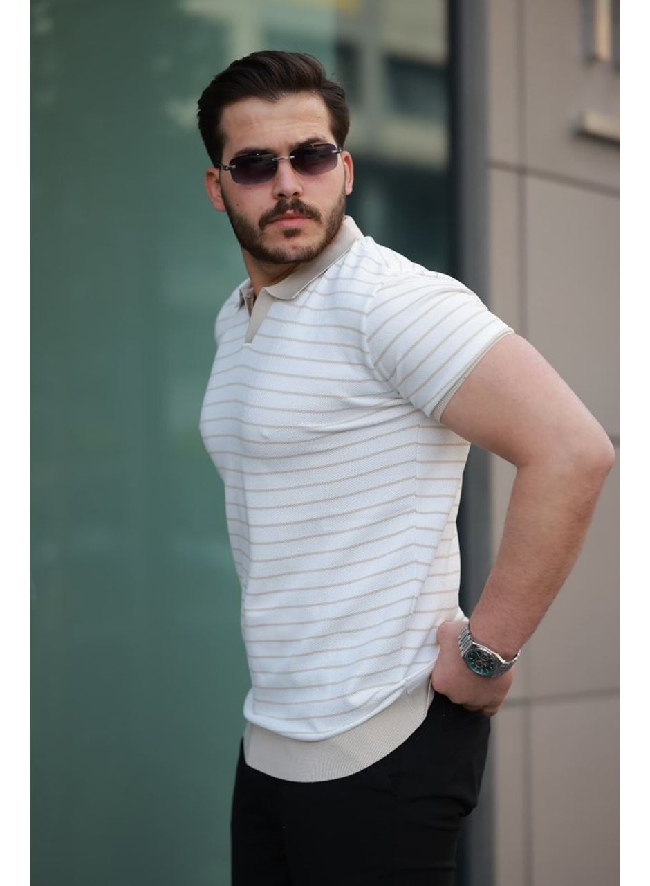 Erkek Kısa Kollu çizgi Desenli örme Kumaş Tshirt