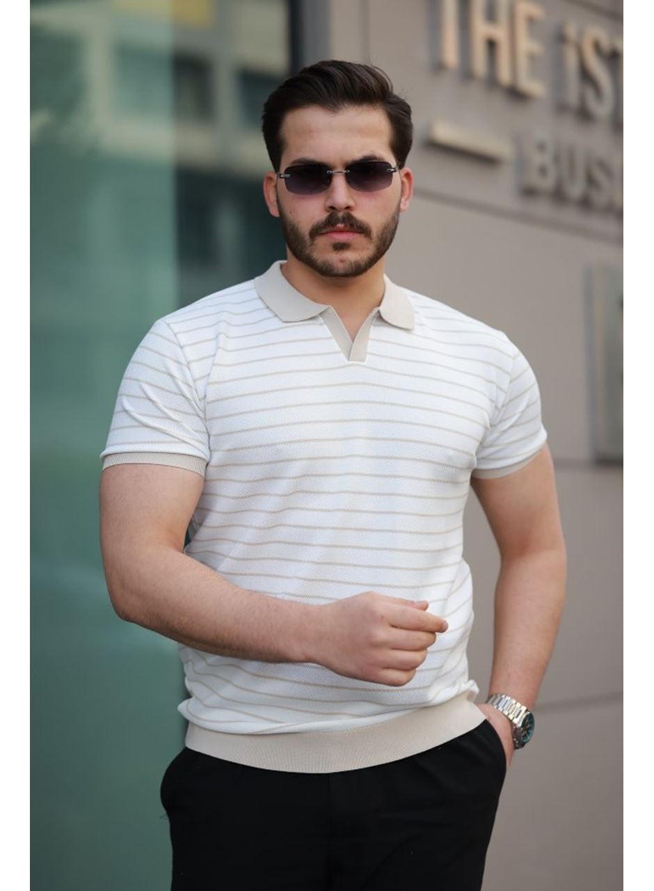 Erkek Kısa Kollu çizgi Desenli örme Kumaş Tshirt