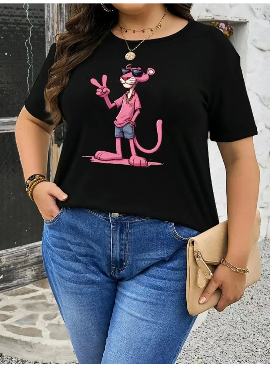 Baskılı Oversize Bisiklet Yaka T-shirt - Beyaz