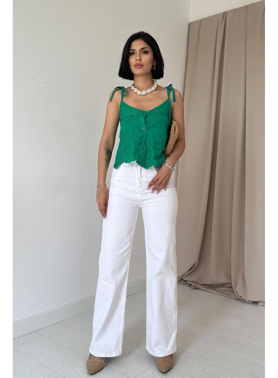 Yeşil Bağcıklı Brode Bluz