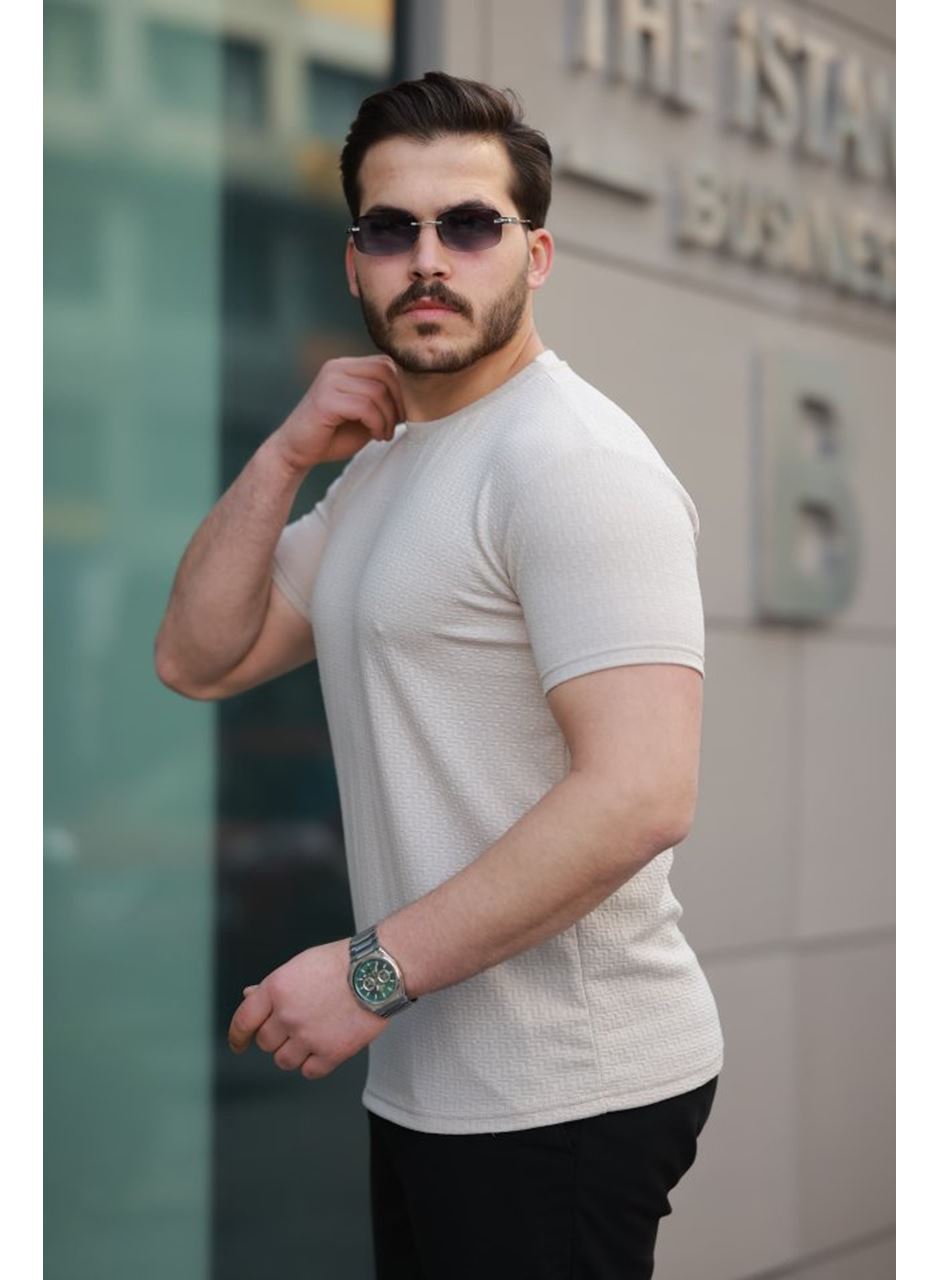 Erkek Kısa Kollu Zigzag Desenli T-shirt