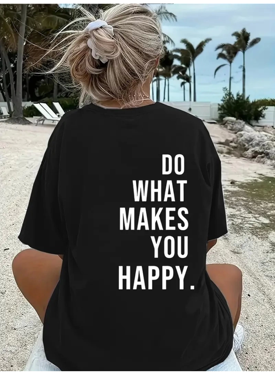 Baskılı Oversize Bisiklet Yaka T-shirt - Siyah