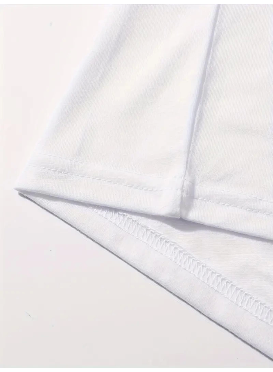 Baskılı Oversize Bisiklet Yaka T-shirt - Beyaz