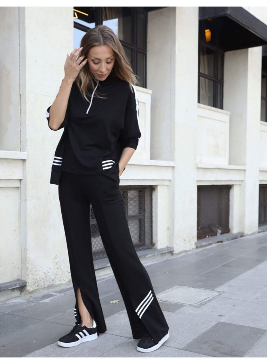 Kadın Polo Yaka Paça Yırtmaçlı Ribanalı İkili Takım